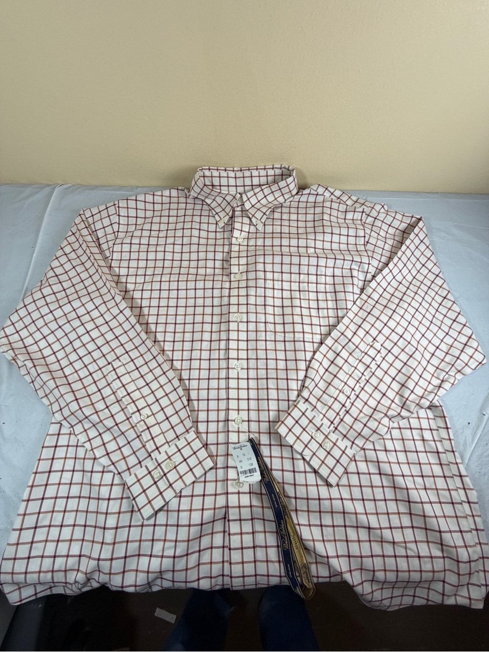 Brooks Brothers Cream Shirt with Brown Grid Check